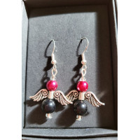 Beaded Angel Earrings - Pink and Black